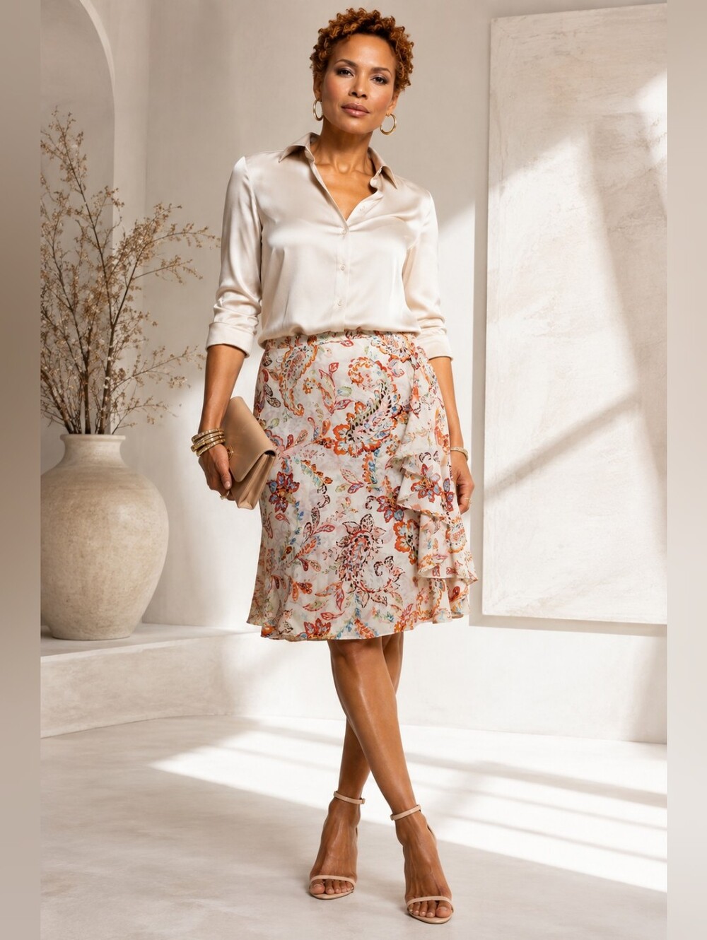 Ann Taylor Silk Floral Side Ruffle Skirt